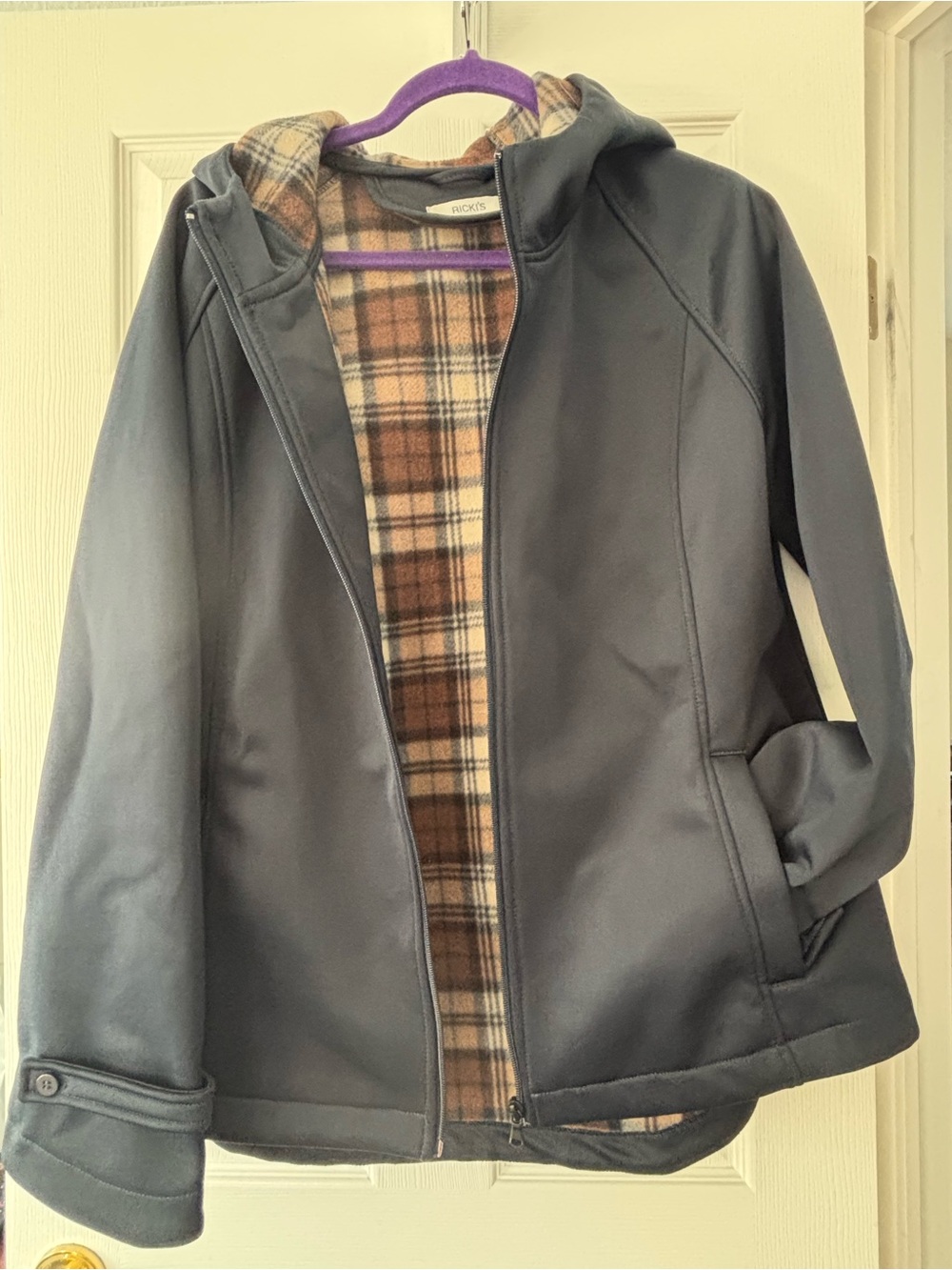 Ricki's Navy Hooded Jacket with Plaid Lining